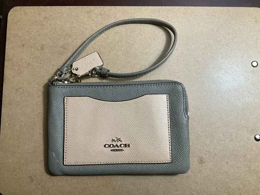 Coach Wristlet Legacy Leather Dark and Light Tan Credit Card Wristlet
